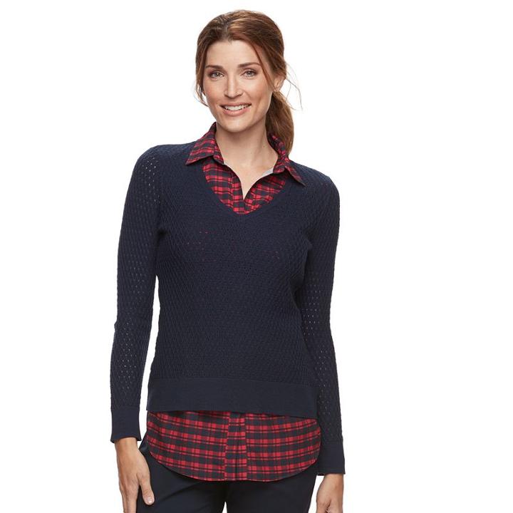Women's Croft & Barrow&reg; 2-fer Sweater, Size: Medium, Dark Blue