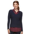 Women's Croft & Barrow&reg; 2-fer Sweater, Size: Medium, Dark Blue