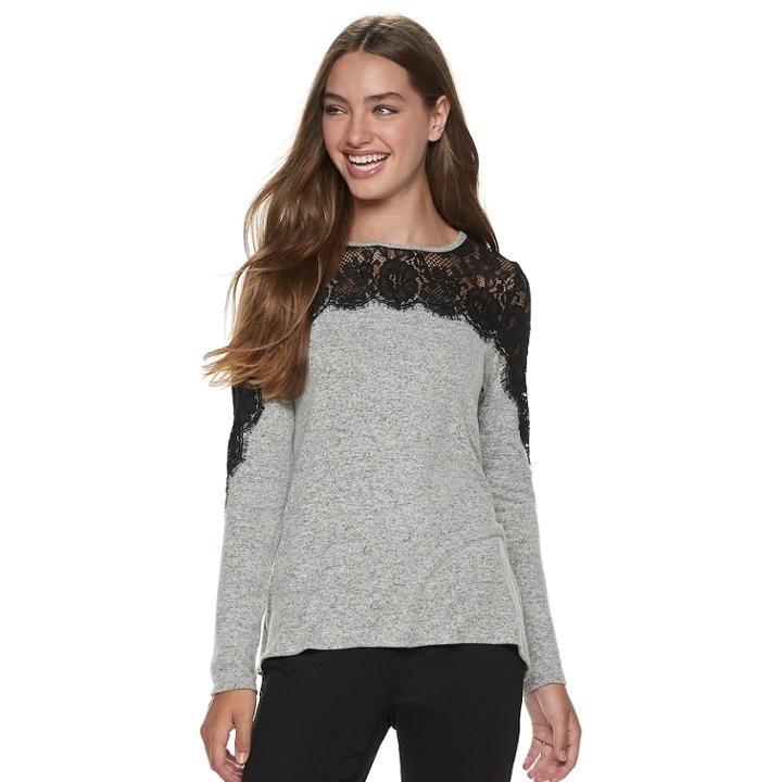 Juniors' Rewind Lace Hatchi Top, Teens, Size: Large, Grey