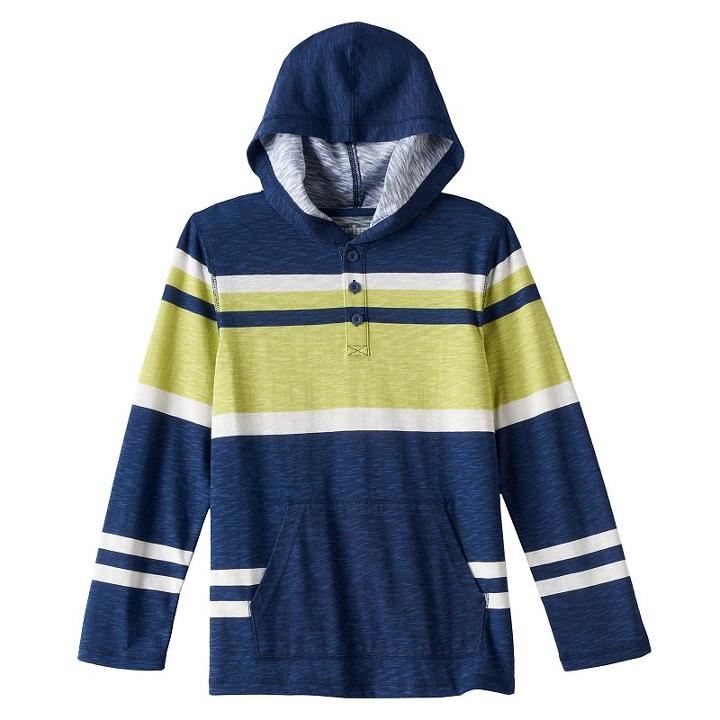 Boys 8-20 Urban Pipeline&reg; Striped Henley Hoodie, Boy's, Size: Xl, Brt Green