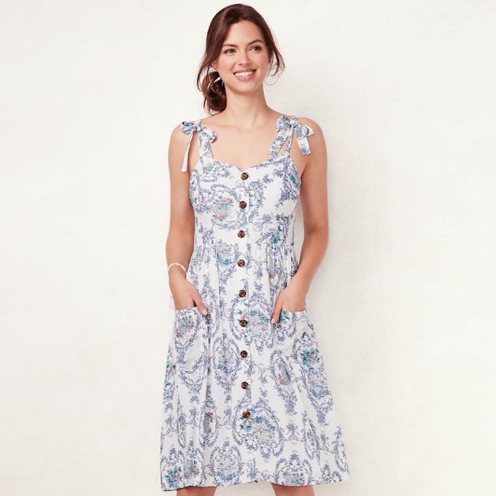 Women's Lc Lauren Conrad Print Button-front Dress, Size: Large, White