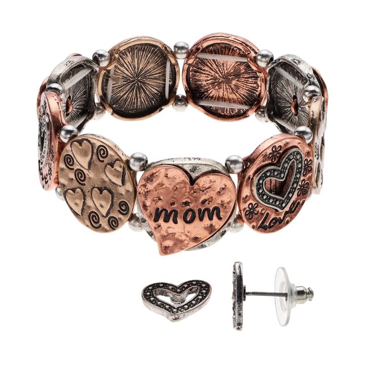 Believe In Mom Heart Stretch Bracelet & Stud Earring Set, Women's, Multicolor