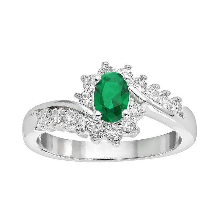 City Rox Silver-plated Cubic Zirconia Bypass Ring, Women's, Size: 7, Green