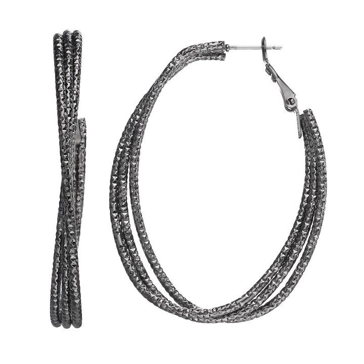 Textured Crisscross Oval Hoop Earrings, Women's, Black