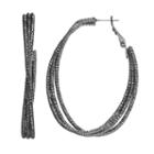 Textured Crisscross Oval Hoop Earrings, Women's, Black