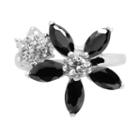 Silver Tone Cubic Zirconia Floral Ring, Women's, Size: 7, Black