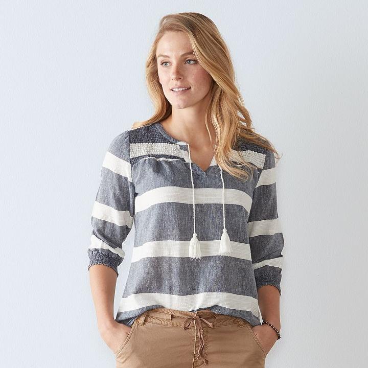 Women's Sonoma Goods For Life&trade; Smocked Popover Top, Size: Large, Dark Blue