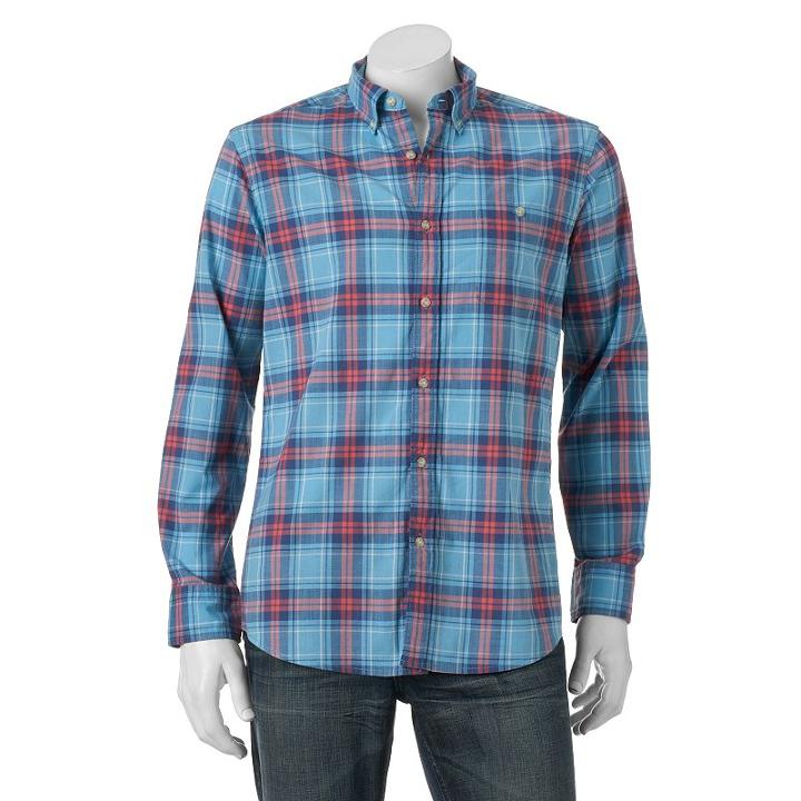 Men's Sonoma Goods For Life&trade; Flexwear Modern-fit Stretch Slubbed Button-down Shirt, Size: Medium, Blue (navy)