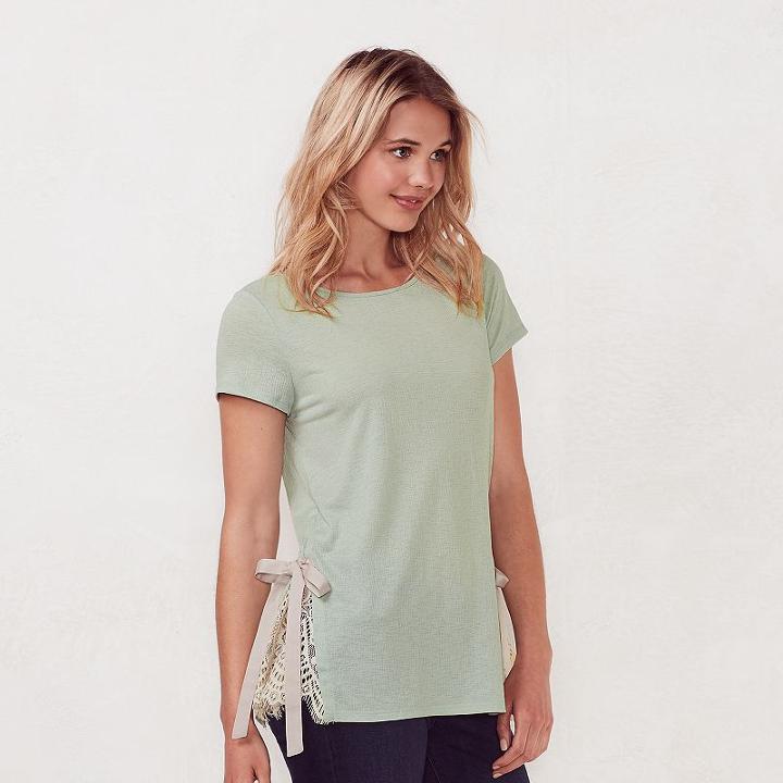Women's Lc Lauren Conrad Inset Lace Tee, Size: Xs, Brt Green
