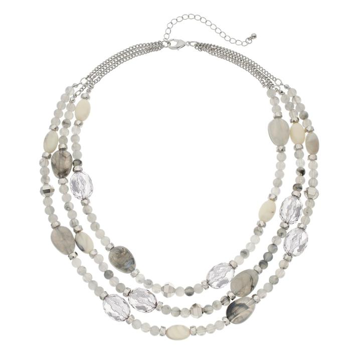 Multi Row Beaded Necklace, Women's, Grey