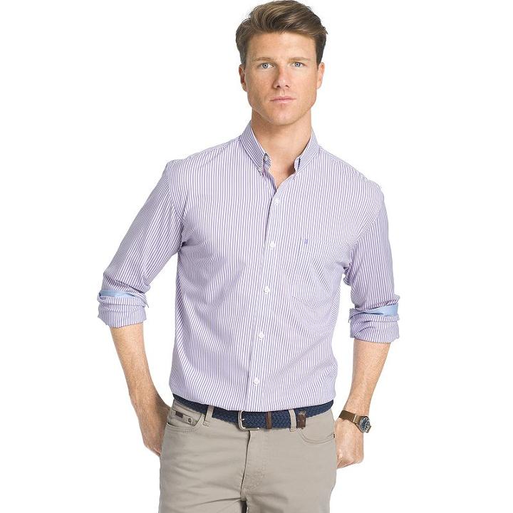 Men's Izod Classic-fit Striped Stretch Button-down Shirt, Size: Medium, Brt Purple