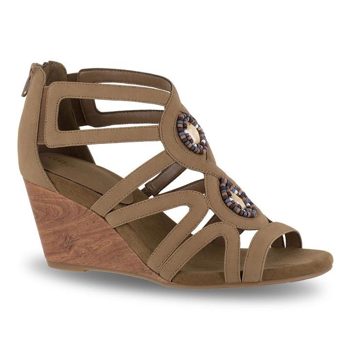 Easy Street Unity Women's Wedge Sandals, Size: Medium (12), Dark Beige