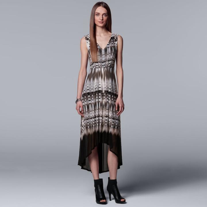 Women's Simply Vera Vera Wang Pleated High-low Maxi Dress, Size: Medium, Grey (charcoal)