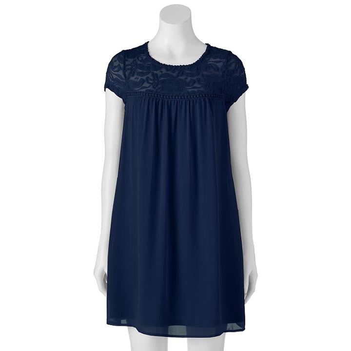 Juniors' Lily Rose Lace Yoke Swing Dress, Girl's, Size: Large, Blue (navy)