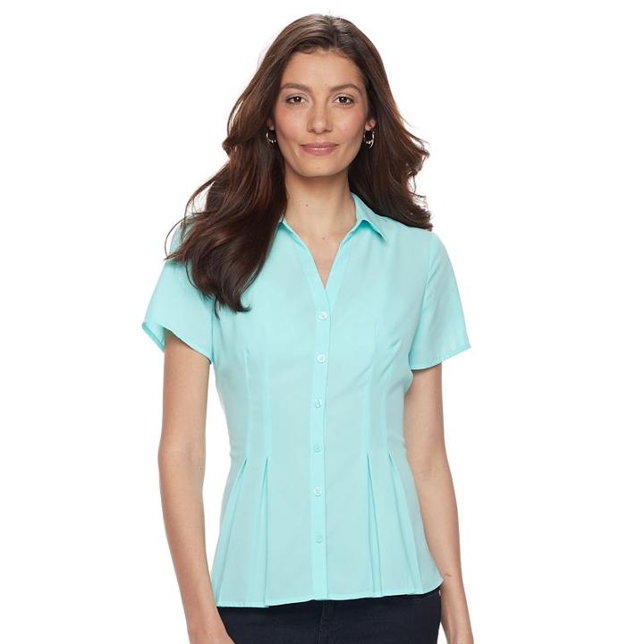 Women's Dana Buchman Release-pleat Blouse, Size: Medium, Med Blue