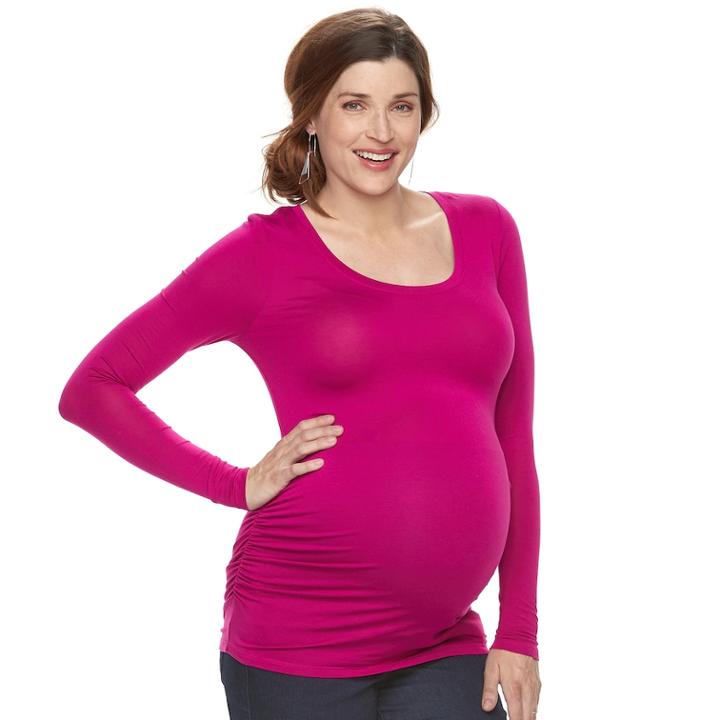Maternity A:glow Ruched Scoopneck Tee, Women's, Size: S-mat, Dark Pink