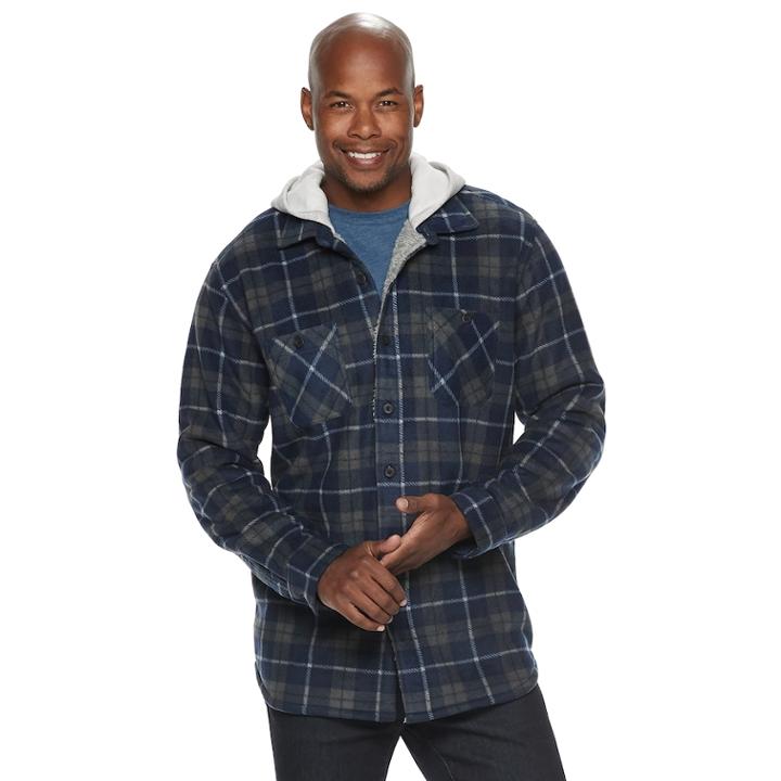 Men's Anchorage Expedition Classic-fit Plaid Fleece Hooded Shirt Jacket, Size: Small, Dark Blue