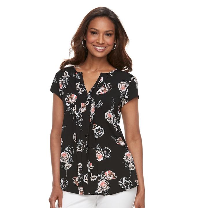 Women's Croft & Barrow&reg; Print Pleated Top, Size: Medium, Black