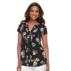 Women's Croft & Barrow&reg; Print Pleated Top, Size: Medium, Black