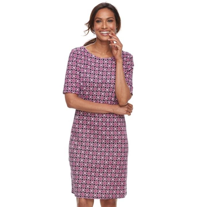 Petite Croft & Barrow&reg; Ribbed Elbow Sleeve Dress, Women's, Size: L Petite, Dark Blue