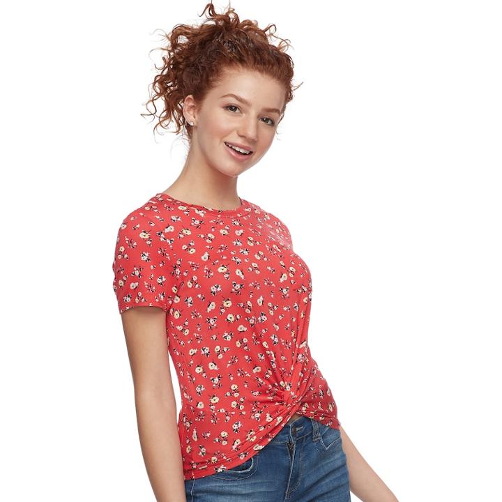 Juniors' Love, Fire Twist Front Tee, Teens, Size: Medium, Red