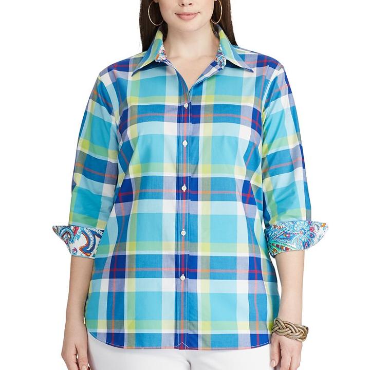 Plus Size Chaps Striped No-iron Broadcloth Shirt, Women's, Size: 3xl, Blue
