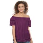 Juniors' So&reg; Short Sleeve Off Shoulder Top, Girl's, Size: Medium, Purple