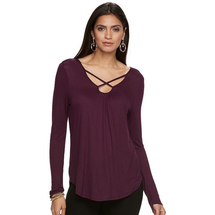 Women's Jennifer Lopez Shirred Crisscross Tee, Size: Xxl, Drk Purple