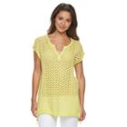 Women's Caribbean Joe Open-work Splitneck Sweater, Size: Small, Yellow Oth