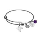 Love This Life Amethyst Stainless Steel & Silver-plated Faith Charm Bangle Bracelet, Women's, Multicolor