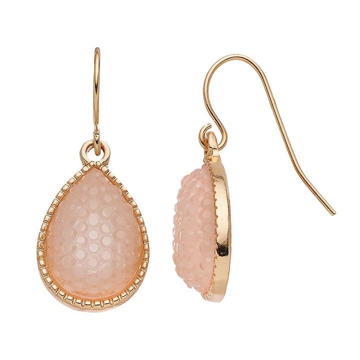 Lc Lauren Conrad Pink Simulated Drusy Teardrop Earrings, Women's