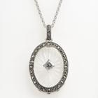 Lavish By Tjm Sterling Silver Sunray Crystal Oval Frame Pendant - Made With Swarovski Marcasite, Women's, Grey