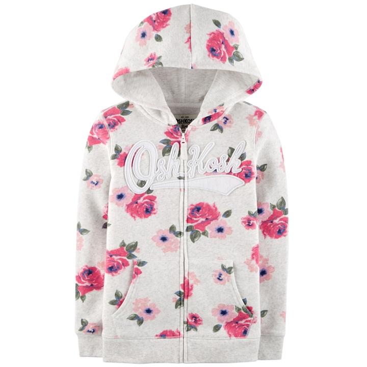 Girls 4-12 Oshkosh B'gosh&reg; Floral Hooded Sweatshirt, Size: 6-6x, Light Grey