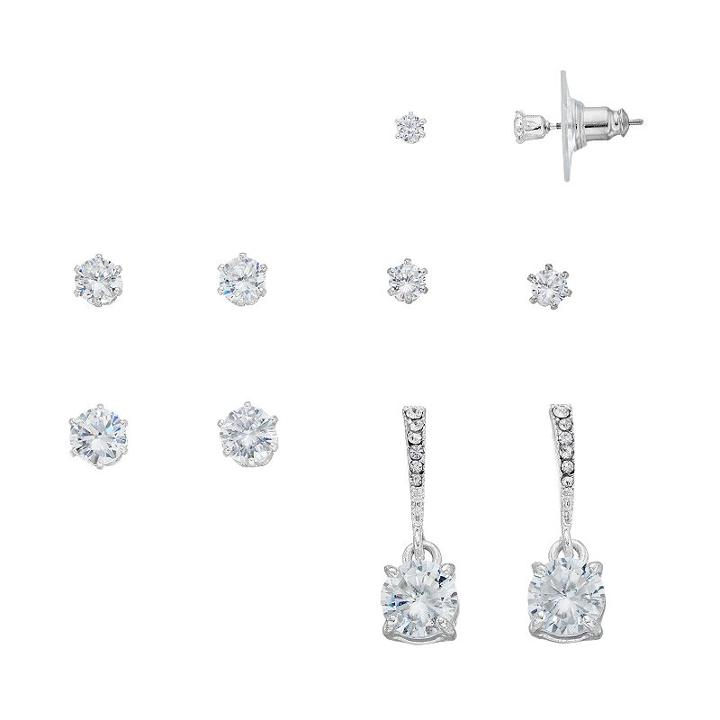 Apt. 9&reg; Cubic Zirconia Round Stud & Drop Earring Set, Women's, Silver