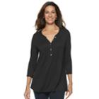 Women's Croft & Barrow&reg; Pleated Henley Top, Size: Small, Black