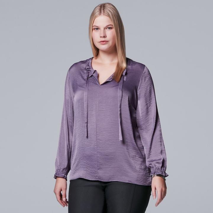Plus Size Simply Vera Vera Wang Textured Satin Top, Women's, Size: 3xl, Med Purple