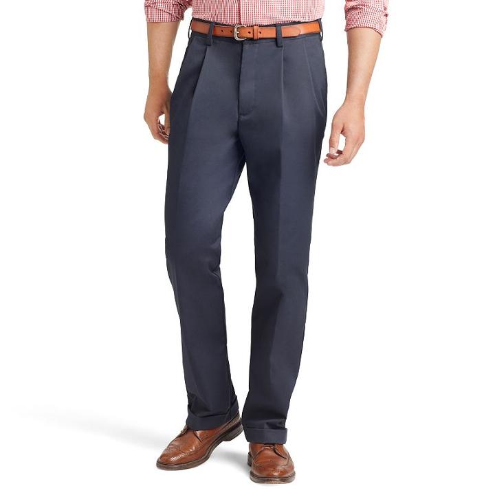 Men's Izod American Chino Straight-fit Wrinkle-free Pleated Pants, Size: 42x34, Blue (navy), Comfort Wear
