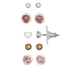 Lc Lauren Conrad Nickel Free Heart & Pink Stone Stud Earring Set, Women's