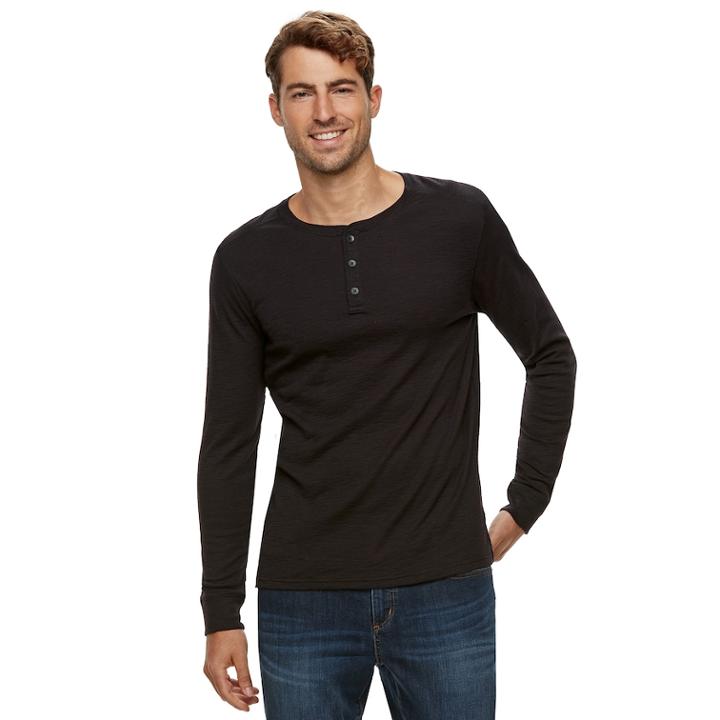 Men's Apt. 9&reg; Soft Touch Slubbed Henley, Size: Medium, Black
