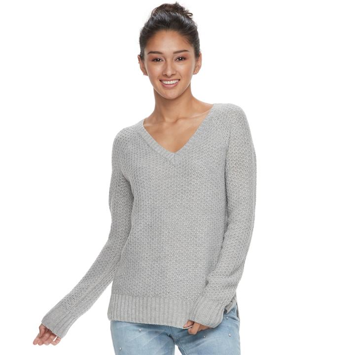 Juniors' So&reg; Raglan V-neck Sweater, Teens, Size: Xs, Med Grey