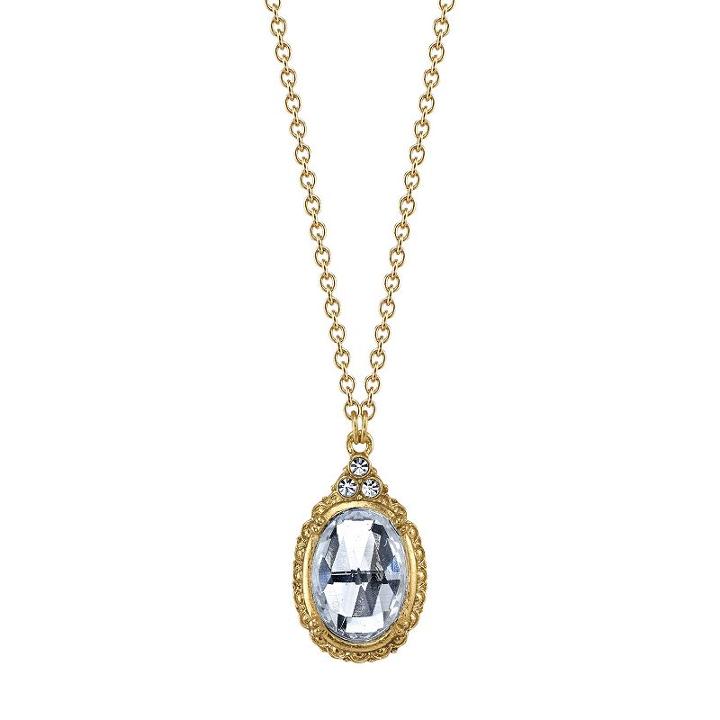 1928 Faceted Oval Stone Pendant Necklace, Women's, Size: 16, White