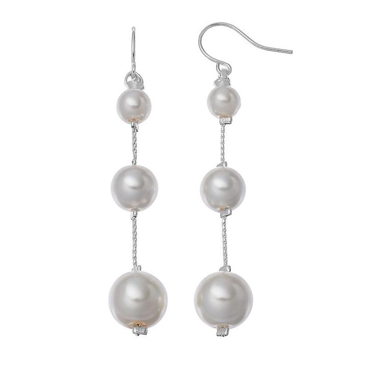 Croft & Barrow&reg; Simulated Pearl Graduated Linear Drop Earrings, Women's, White Oth