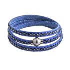 Stainless Steel Simulated Crystal Blue Leather Wrap Bracelet, Women's, Size: 7.5