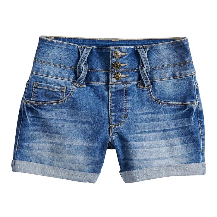 Girls 7-16 & Plus Size So&reg; Rolled Cuff Braided Belt Loop Shortie Jean Shorts, Size: 20 1/2, Med Blue