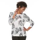 Women's Cathy Daniels Patterned Pullover Sweater, Size: Xl, White Floral