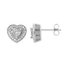 Sterling Silver 1/10 Carat T.w. Diamond Heart Drop Earrings, Women's, White