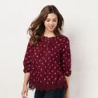 Women's Lc Lauren Conrad Lace Peasant Top, Size: Xxl, Dark Red