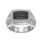 Men's Sterling Silver Black Sapphire & 1/6 Carat T.w. Diamond Ring, Size: 10