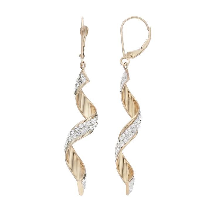 Gold 'n' Ice 10k Gold Crystal Swirl Drop Earrings, Women's, White