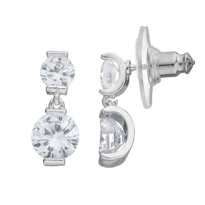 Dana Buchman Cubic Zirconia Double Drop Earrings, Women's, Silver